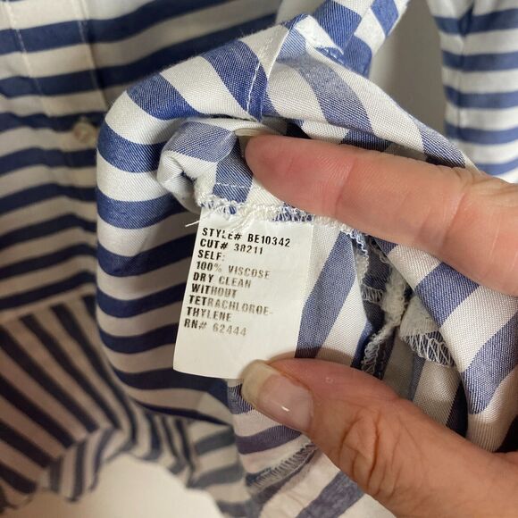 Artelier Blue and White Stripe Collar Button Down Bell Tie Sleeve Blouse XS - Picture 8 of 11